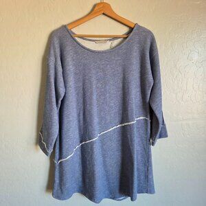 Soft Surroundings Asymmetric Raw Hem Tunic Top French Terry Blue XL 3/4 Sleeves